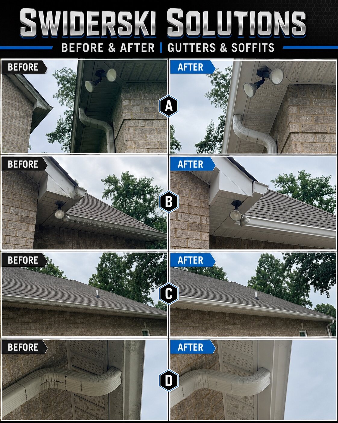 Before and after gutter and soffit cleaning results
