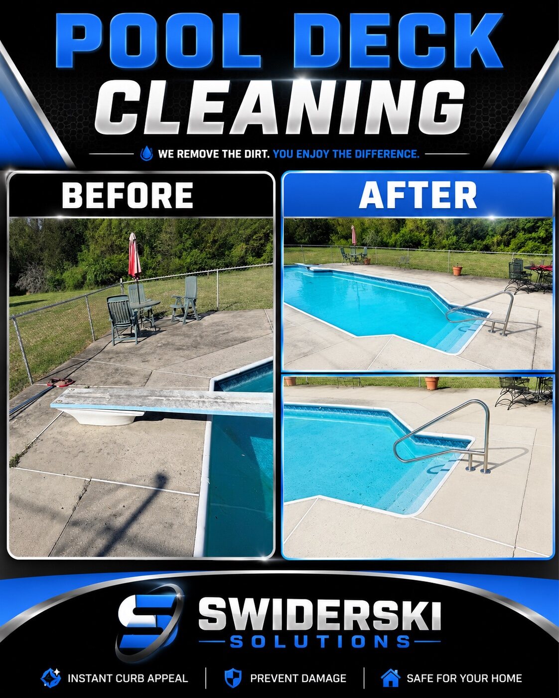 Before and after pool deck cleaning