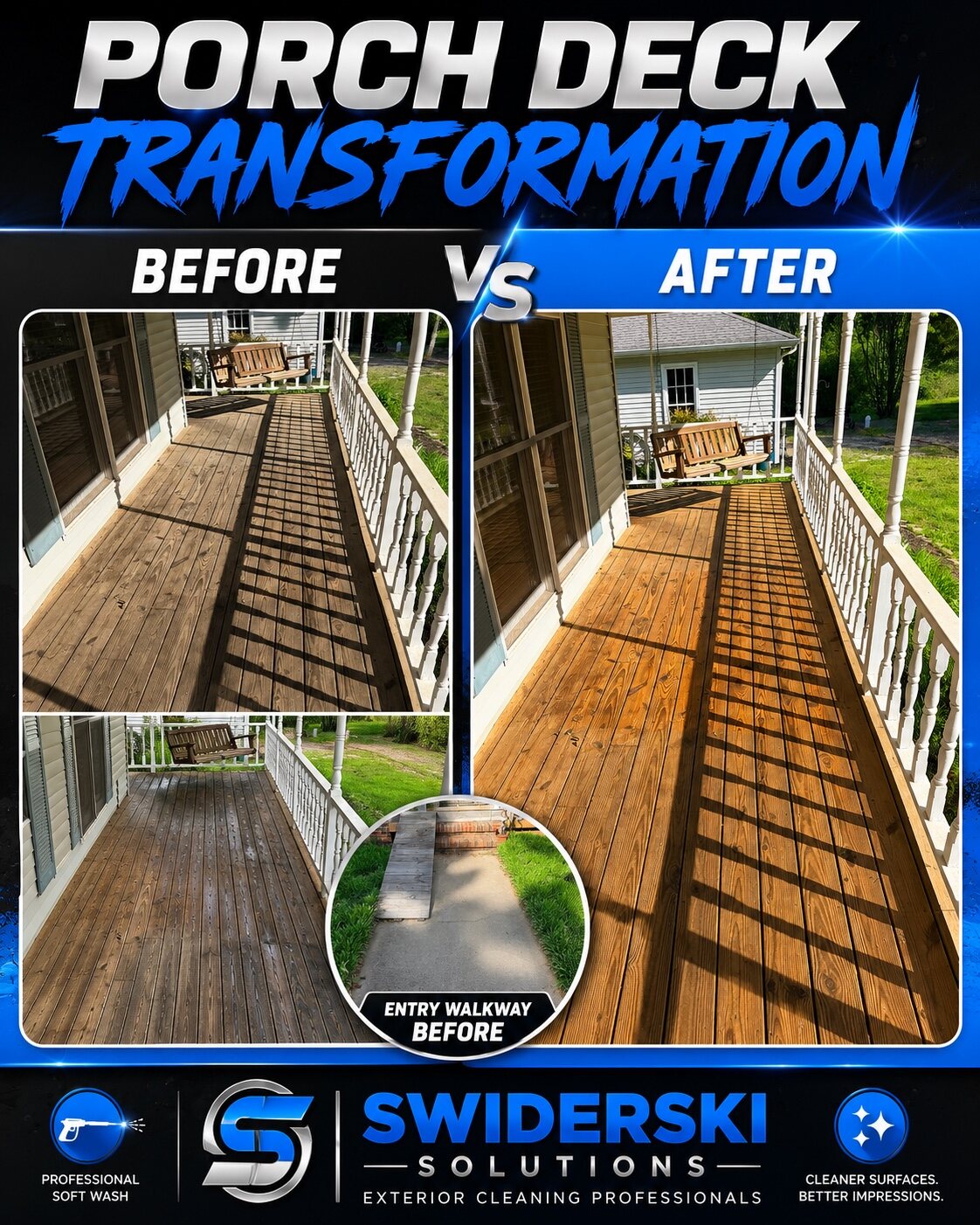Before and after porch and deck cleaning
